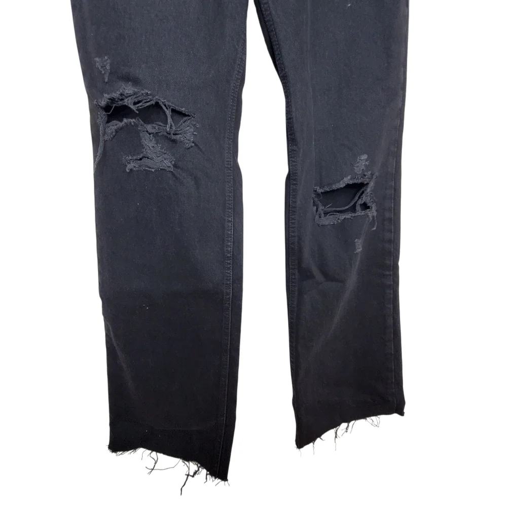 Zara Straight Leg Black Distressed Jeans Size 8 New #184